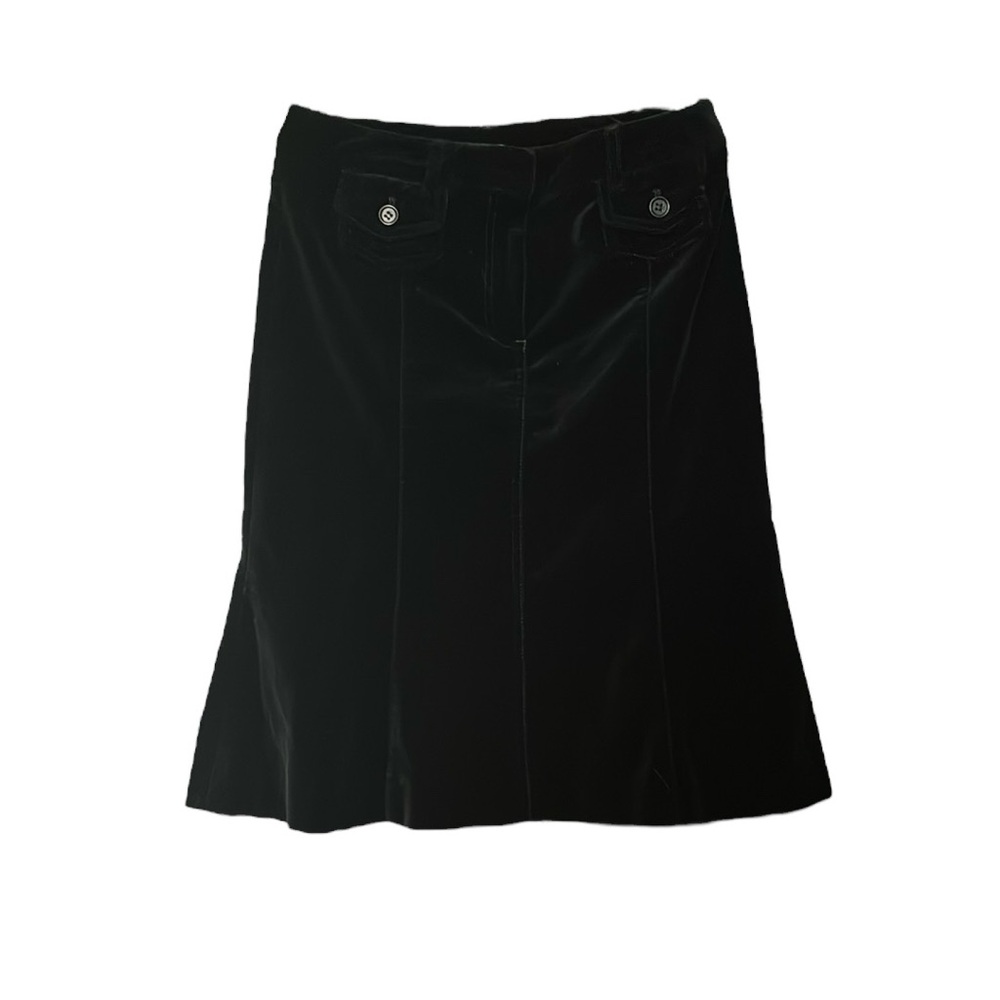 Theory Black A-Line Knee-Length Velour flare Skirt pockets 2